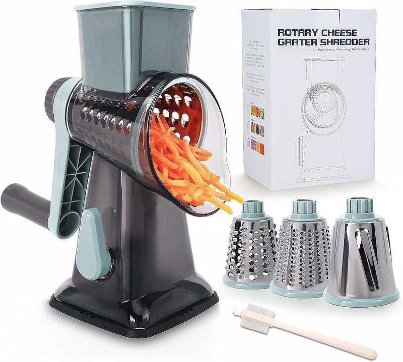 TiwisiTe Rotary Cheese Grater Multi-Purpose Stainless Steel Shredder- Cheese Grater With handle Effortless Grating of Vegetables, Nuts and Fruits,with Suction Base and Cleaning Brush (blue) - Image 1